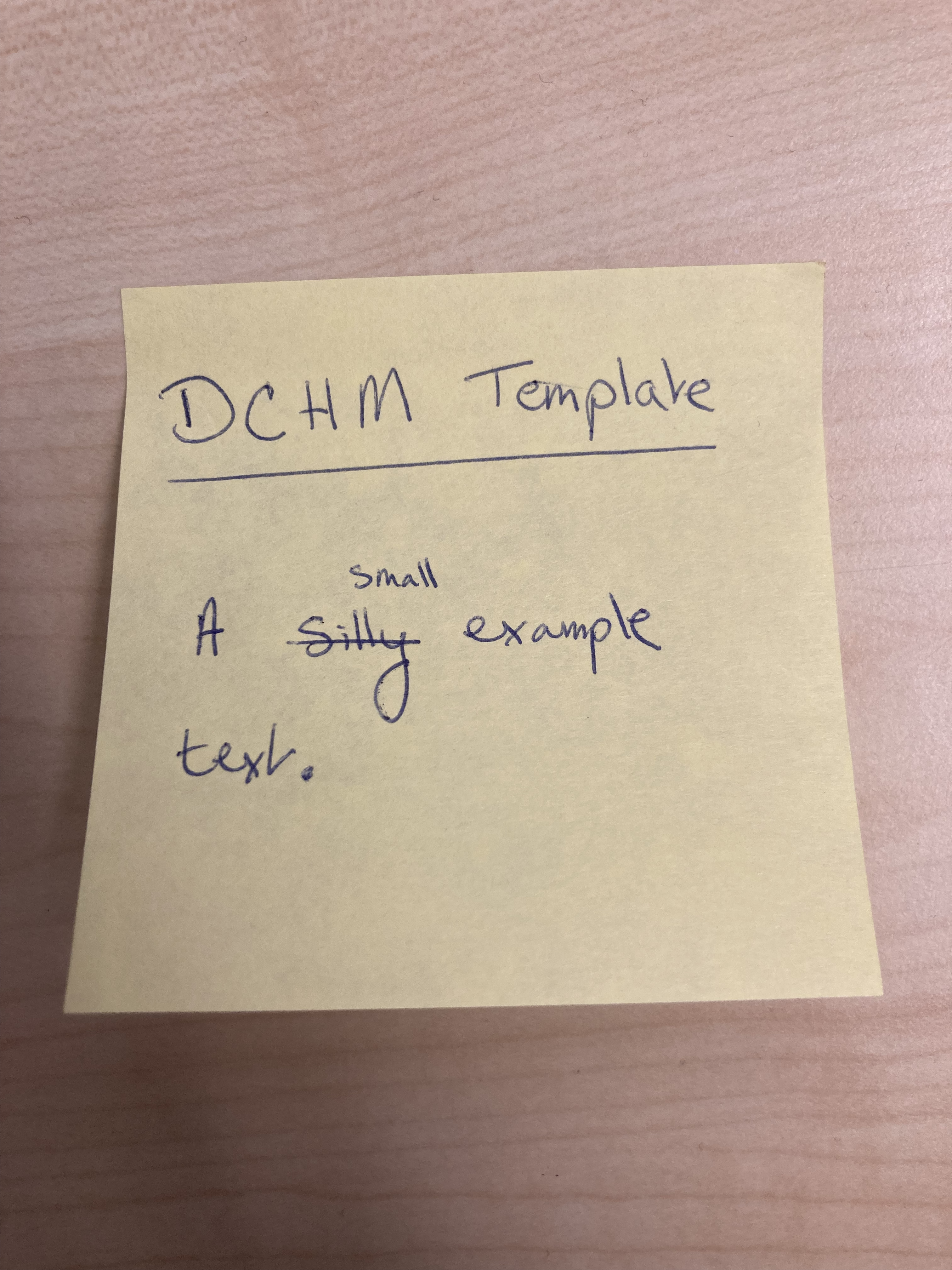 Post-It Front
A photograph of the front of a post-it with a simple example phrase.